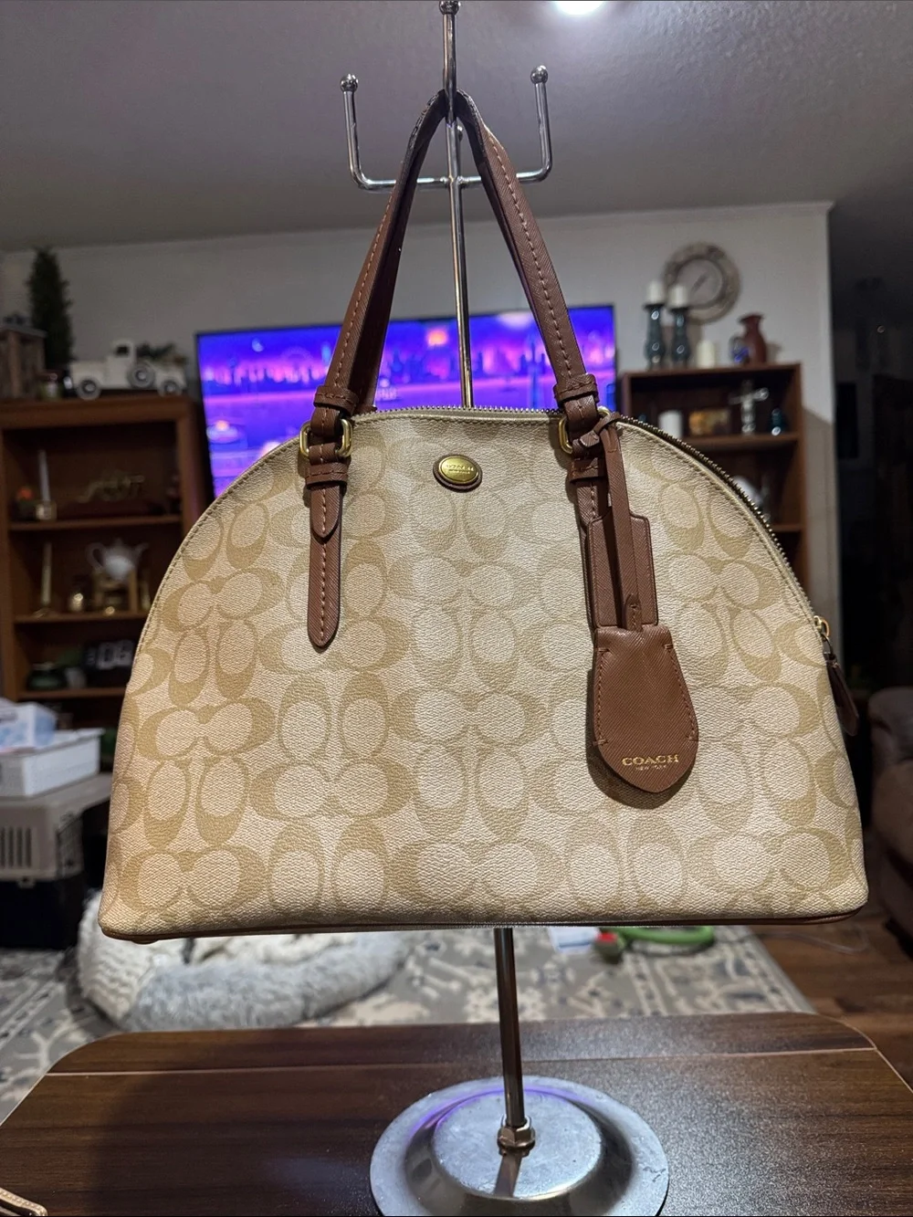 Coach Beige Peyton Cora Signature Dome Satchel